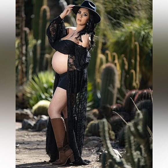 Maternity Lace Photography PhotoShoot Long Sleeve off shoulders High Sl… - Picture 3 of 14